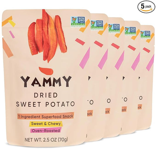 Yammy Dried Sweet Potato Sticks (Pack of 5), 1 Ingredient Superfood Snack, Healthy, 3g Protein, Asian Korean Chinese Japanese Food, Individually Wrapped Snacks For Humans, People, Gluten Free, Vegan