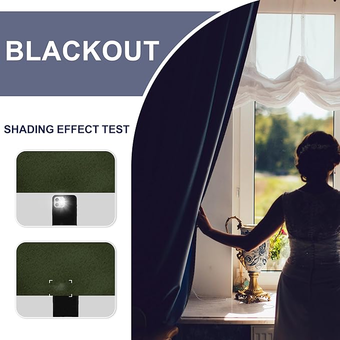JIUZHEN Christmas Blackout Curtains for Bedroom - Thermal Insulated Room Darkening Noise Reducing, 52 x 45 Inch Length Curtains for Living Room, Set of 2 Panels with Tiebacks, Olive Green