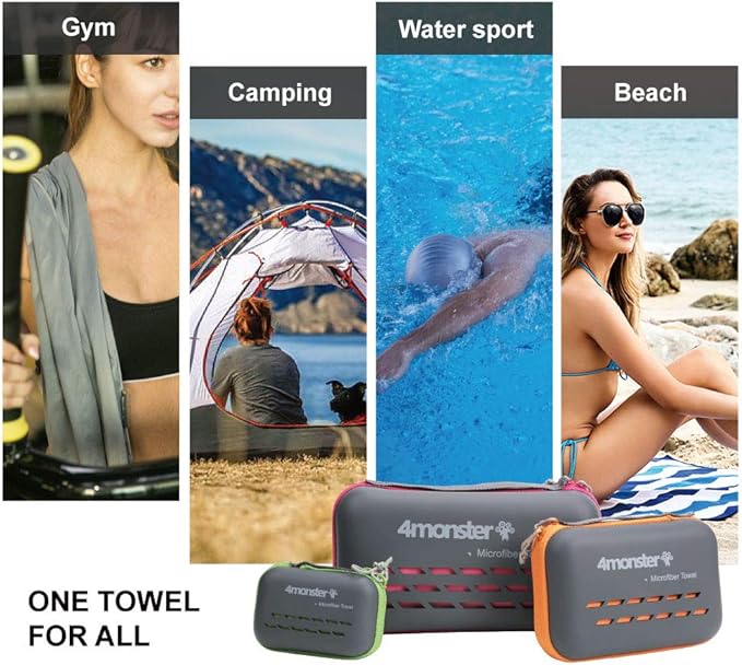4Monster Camping Towels Super Absorbent, Fast Drying Microfiber Travel Towel, Quick Dry Ultra Soft Compact Gym Towel for Swimming Beach Hiking Yoga Travel Sports Backpack (71.00" x 35.00", Gray)