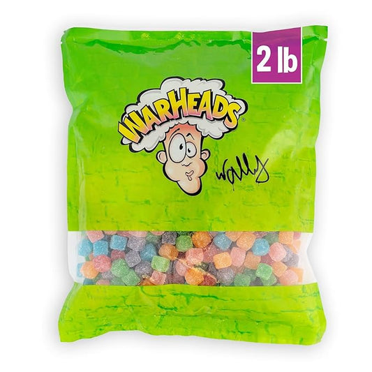 WARHEADS Cubes - Sour, Sweet & Fruity Chewy Candy with New Sour Fruity Flavors: Orange, Watermelon, Blue Raspberry, Black Cherry, Strawberry & Green Apple - 2 lb Bulk Bag