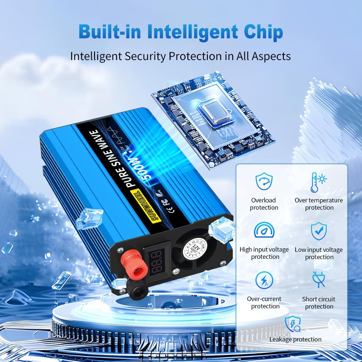 SUNWHEEL 500W 24V Pure Sine Wave Inverter, DC 24V to AC 110V/120V Car Power Inverter, Peak Power 1000W Car Plug Adapter Outlet Converter with Dual AC Sockets and LCD Display