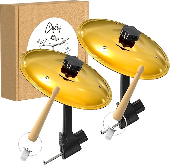 2 Pack Car Cymbal Air Vent, Mini Drum Crash Cymbal Set with Mini Drum Stick, Funny Musical Instruments Gadget for Drummer Music Lovers Gift, Compact Durable Car Accessory for Most Vehicles(Gold)