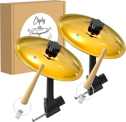 2 Pack Car Cymbal Air Vent, Mini Drum Crash Cymbal Set with Mini Drum Stick, Funny Musical Instruments Gadget for Drummer Music Lovers Gift, Compact Durable Car Accessory for Most Vehicles(Gold)