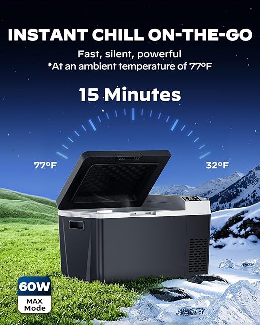 Marsail 12 Volt Car Refrigerator, 24QT Electric Cooler, Portable Car Fridge with Battery Power Option, 12/24V DC and 110-240V AC for Truck, RV, SUV, Travel, Camping, Road Trips -4°F to +68°F