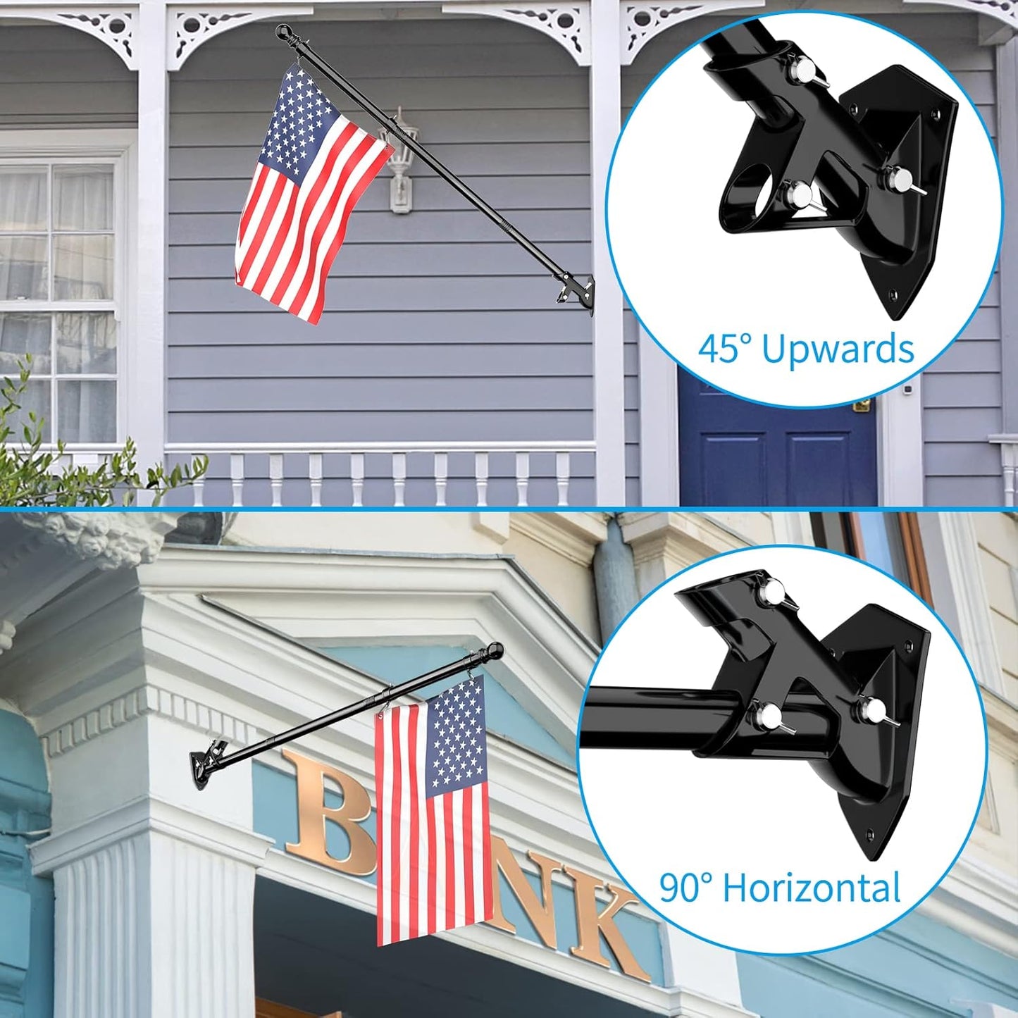 ZMTECH Flag Pole - Upgraded Bracket, 6 FT Stainless Steel Flag Poles for Outside House, Residential or Commerical, Tangle Free Flag Pole Kit for American Flag (Without Flag, Black)