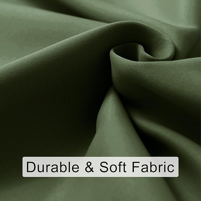 JIUZHEN Blackout Curtains for Bedroom - Thermal Insulated Room Darkening Rod Pocket Curtains for Living Room, Set of 2 Panels with Tiebacks, 52 x 72 Inch Length, Olive Green