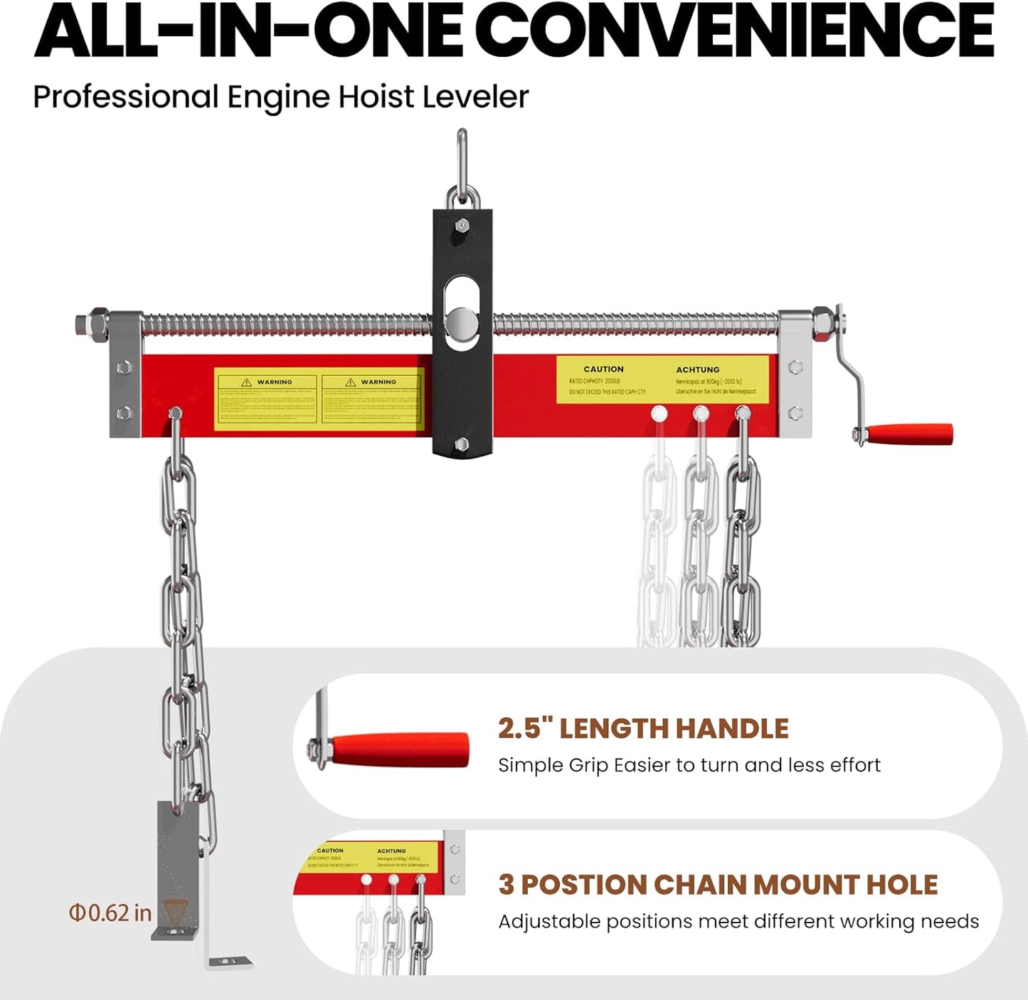 5000 LBS Engine Hoist with Load Leveler, Heavy Duty Alloy Steel Folding Cherry Picker Engine Hoist with 8 Ton Hydraulic Long Ram Jack, Ease of Assembly 2 Ton Engine Hoist for Workshop Warehouse Garage