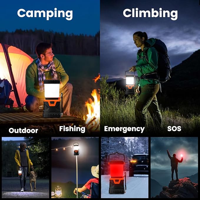 LED Camping Lantern Rechargeable,1000LM, Easy to Carry with 5 Ligth Modes, IP44 Waterproof Battery Powered Tent Flashlight for Power Outages, Hiking, Hurricane,Campsites, Emergencies (2-Pack)