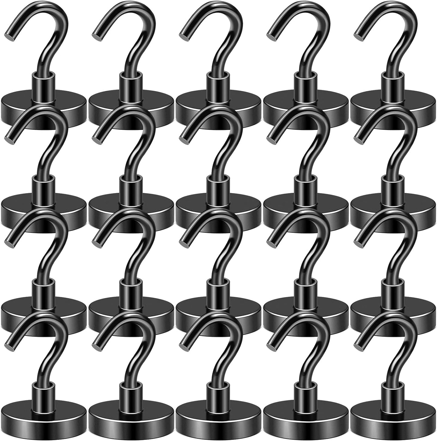 DIYMAG Black Magnetic Hooks, 80 LB Heavy Duty Strong Magnet with Hook, Rare Earth Neodymium Magnets for Hanging, Magnetics Hanger for Curtain, Home, Kitchen, Workplace, 20 Packs