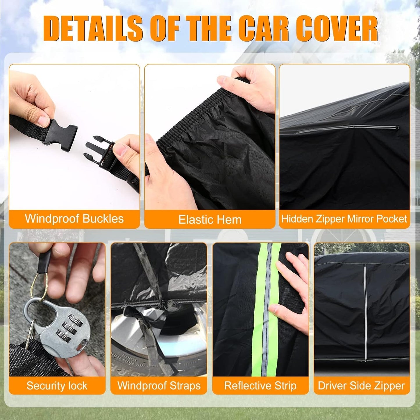 Waterproof Car Cover Compatible with Chevrolet Chevelle Malibu SS Sedan/Coupe 1964-1967 1968-1972 210T All Weather Classic Car Covers with Zipper Door for Snow Rain Dust Protection