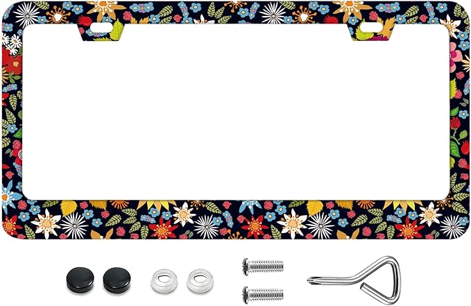 Bright Autumn Lawn License Plate Frames，Rust-Proof Stainless Steel - Free Screws, Caps Included Personalized Cover for Women Men Decorate Your Car with 12.3x6.3 Inch License Plate Holder-DATANSEN