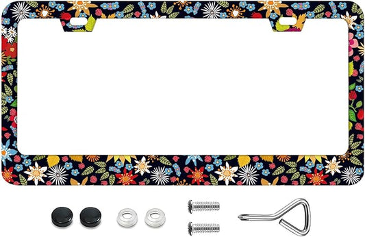 Bright Autumn Lawn License Plate Frames，Rust-Proof Stainless Steel - Free Screws, Caps Included Personalized Cover for Women Men Decorate Your Car with 12.3x6.3 Inch License Plate Holder-DATANSEN