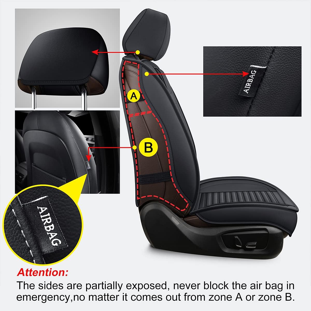 LINGVIDO Car Seat Covers, Breathable and Waterproof Faux Leather Automotive Seat Covers for Cars SUV Truck Sedan,Universal Anti-Slip Driver Seat Cover with Backrest (Front Seat, Black)