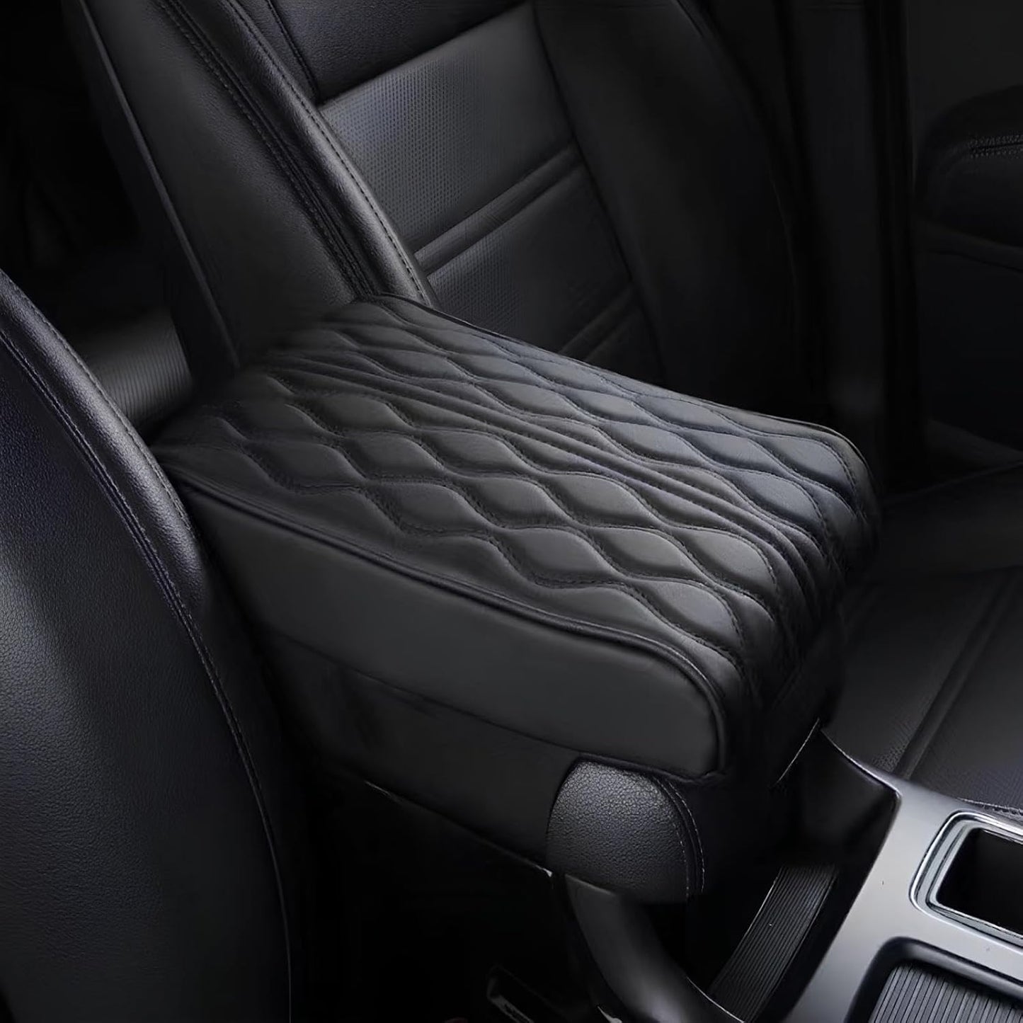Leather Car Armrest Box Mat - 2023 New Waterproof Car Center Console Cover Mat, Universal Armrest Mat, Leather Car Armrest Cover for SUV/Truck/Vehicle (B-Black)