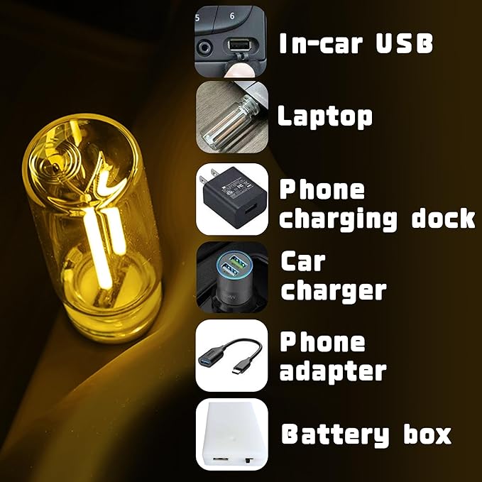 Touch Control Portable Retro Car Bulb, Battery & USB Plug in Interior Mood Lamp, No Pole Dimmable Indoor Decorative Mini Neon Night Lights for Bedroom, Camping, Holiday, Vehicle, SUV (Yellow, 1Pack)