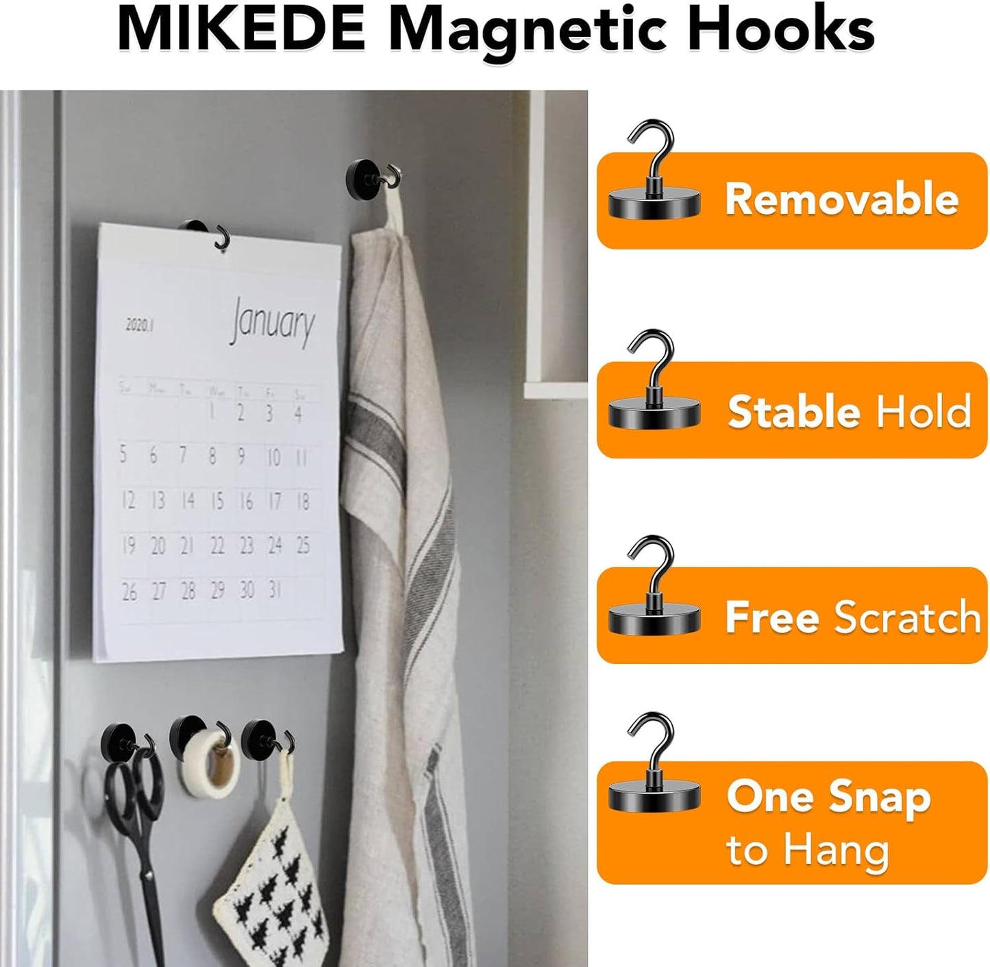 MIKEDE Magnetic Hooks, 150LB Super Strong Magnet Hooks Heavy Duty for Cruise Essentials, Black Neodymium Earth Magnets with Hook for Hanging, Magnetic Metal Hanger for Fridge, Toolbox - 4 Pack