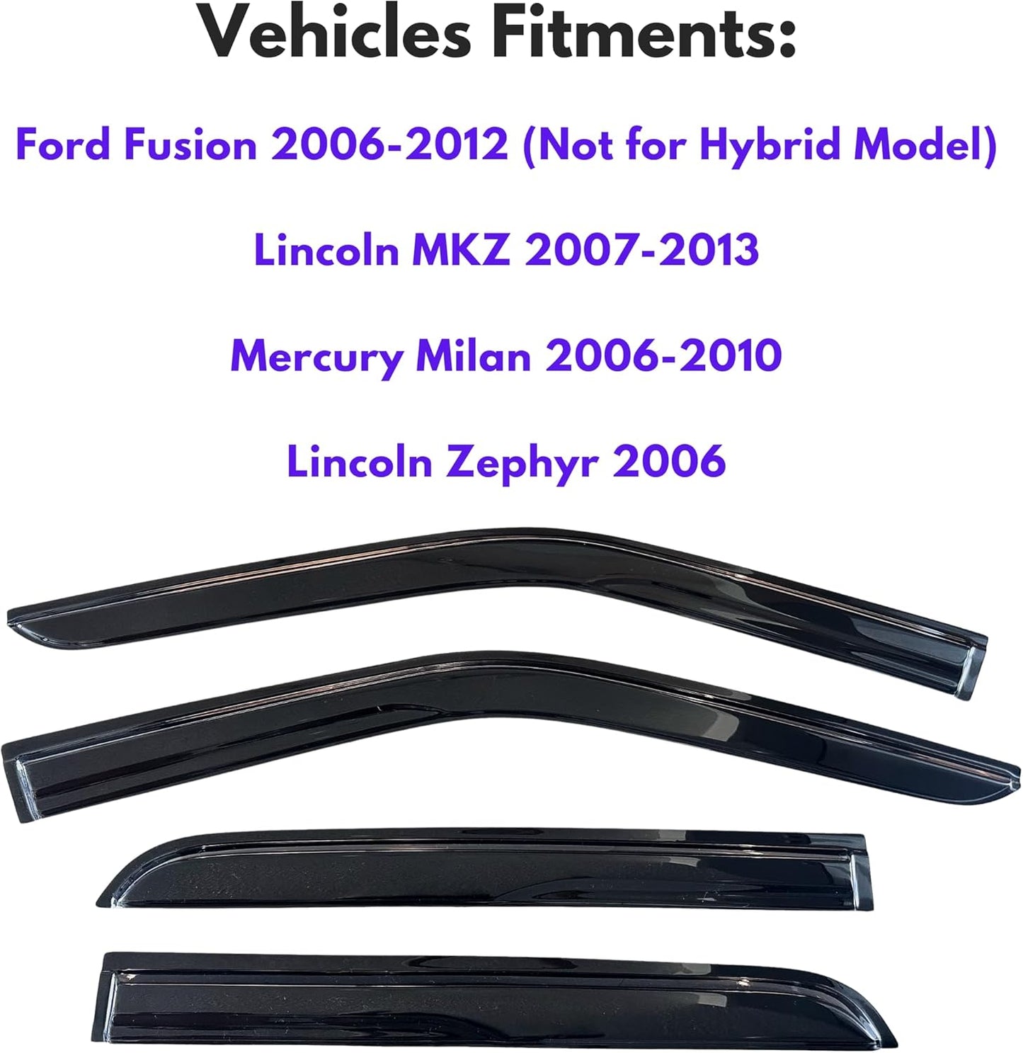 KPY Window Visor Compatible with Ford Fusion 2006-2012, Lincoln MKZ 2007-2012, Mercury Milan 2006-2010, Lincoln Zephyr 2006, 4PC Rain Guard Vent Deflectors Tape-On, 2006 2007 2008 2009 2010 2011 2012