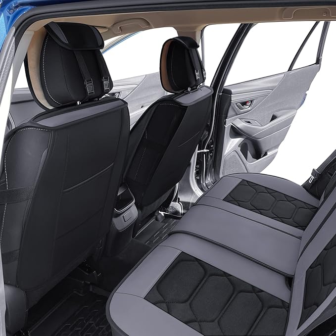 OASIS AUTO Custom Fit Seat Covers for Forester/Outback/Legacy/Impreza/Crosstrek 2010-2025, Waterproof Durable Faux Leather Seat Protector Cushion (Front Pair, Gray)