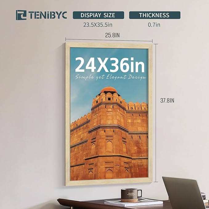 24x36 Poster Frames Set - 3 Pack - Natural Oak Wood - Display Wall Posters, Gallery Displays, Large Photos & Puzzles - Wall Decor