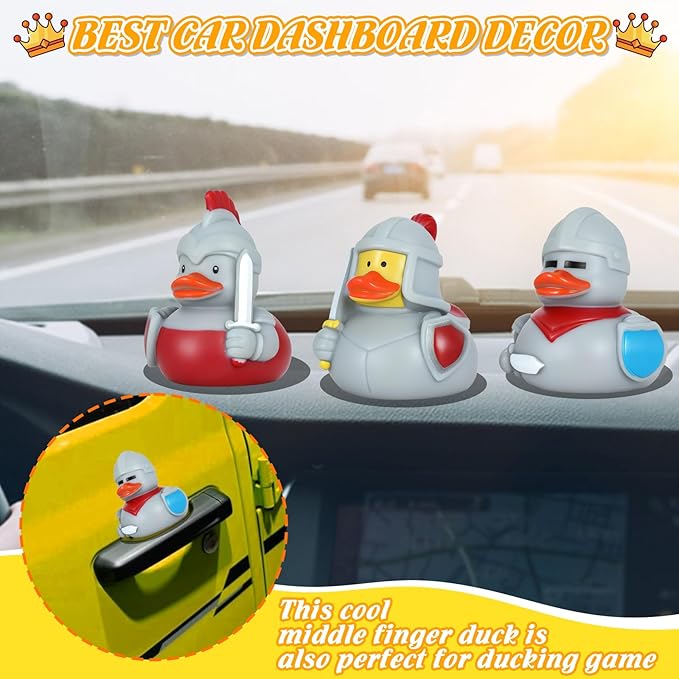 3 Pcs Military Rubber Ducks, 3 Styles Medieval Knight Warrior Bath Toys for Theme Parties, Carnival Decor, Funny Gifts