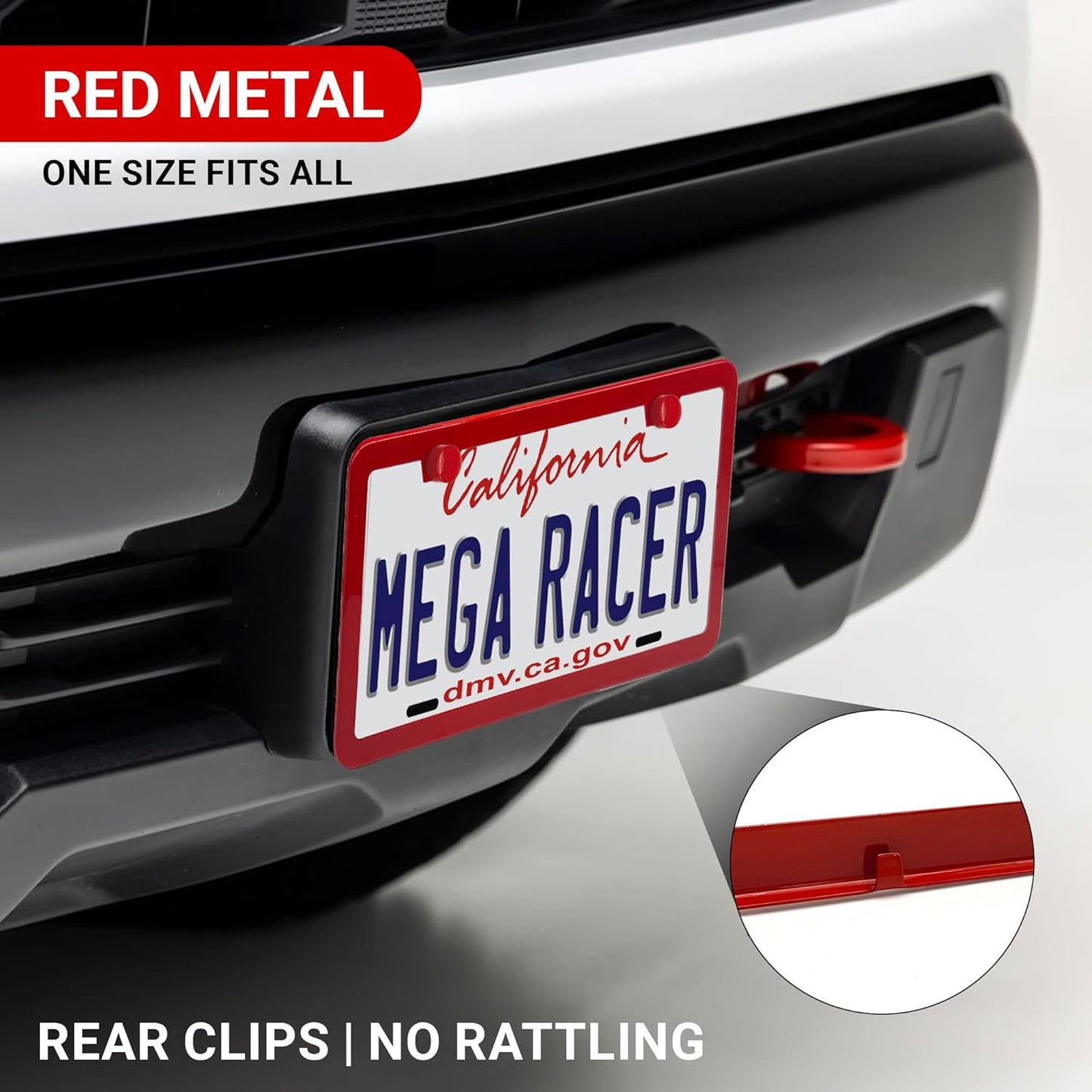 Premium Slim Red License Plate Frames – 2 Pack, Rust-Free Stainless Steel, Street Legal & Rattle-Free, Universal Fit with Screw Covers, Sleek Thin Metal Front & Rear Car Tag Holders for Men & Women