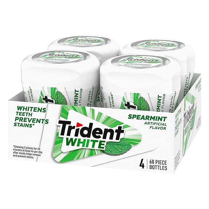 Trident White Spearmint Sugar Free Gum, 4 Bottles of 60 Pieces (240 Total Pieces) (Pack of 2)