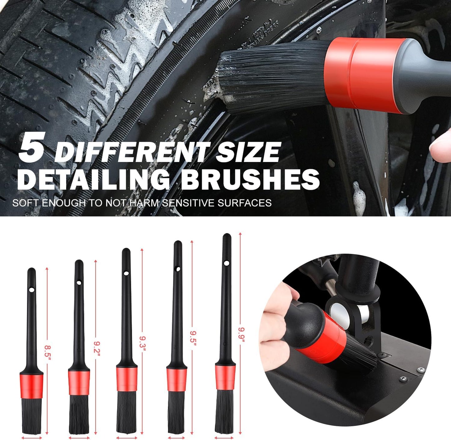 DNA MOTORING 25pcs Car Detailing Brush Set, Car Detailing Kit, Interior Kit with Drill Brush Set, Windshield Cleaning Tool, Professional Car Care kit for Interior & Exterior, Wheel, TOOLS-00278-A