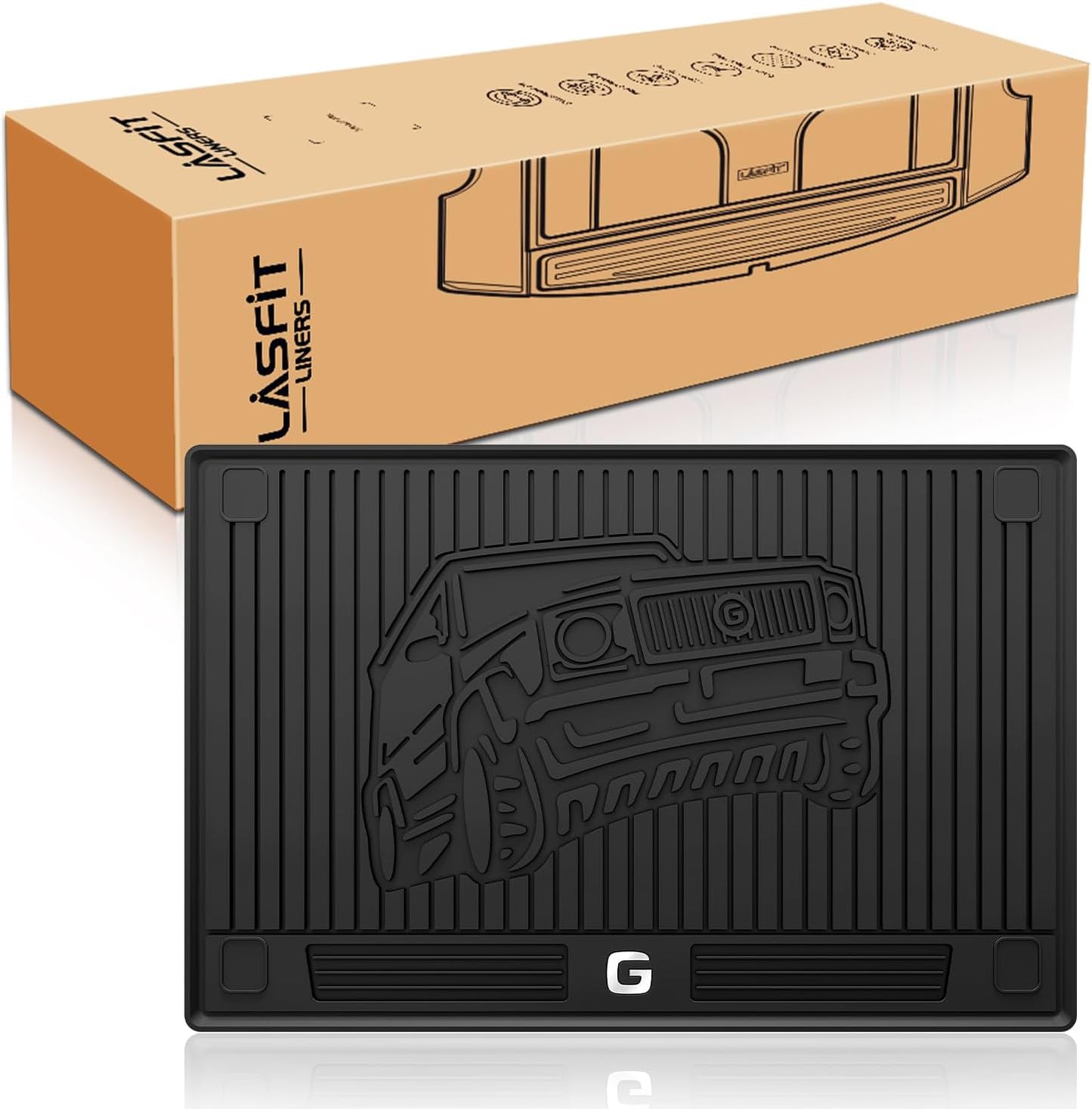 LASFIT Cargo Mats for Mercedes Benz G Class G550 / G580 / G63 AMG SUV 2026 2025 2024 2023 2022 2021 2020 2019, All Weather TPE Custom Fit Cargo Liner for G Class Trunk Mats, Black