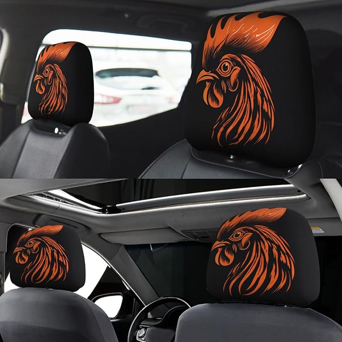 Dujiea 2 Pack Rooster Cock Head Car Headrest Covers, Universal Soft Car Seat Head Rest Cover Protector, Vehicle Accessories Fabric Headrest Cover for Cars Vans Trucks