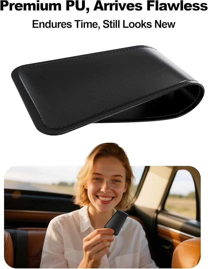 Patented Leather Car Air Freshener Visor Clip, Compatible with Drift Wood or Stone Car Freshener, Magnetic Design, Gentle on Sun Visors, Ideal for Modern & Electric Vehicles, Black (Clip Only)