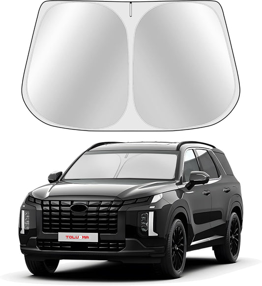 Custom Fit Windshield Sun Shade for H-yundai Palisade 2020-2025 - Full Coverage, 210T Reflective Fabric, Double-Layer Design - Blocks 99% UV Rays, Keeps Car Cool, Easy to Install and Store