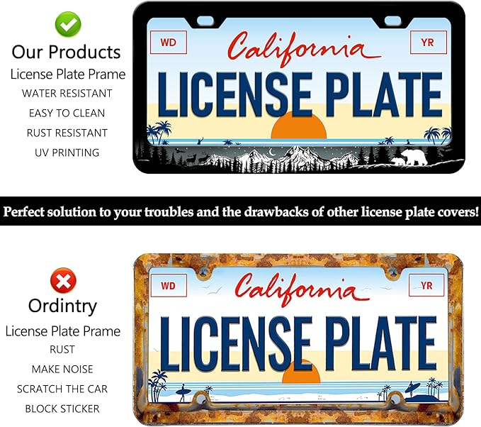 Mountains Bear Moose Eagle License Plate Frame - 2 PCS Night Forest Trees Wild Animal Aluminum Metal License Plate Frames Holder Covers, Car Decorative Tag Frames for Standard US 12x6 Inch