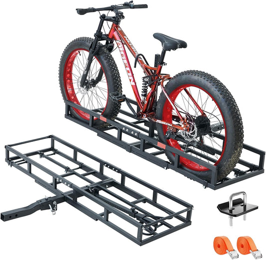 Hitch-Mount Bike Rack for Ebike Heavy-Duty - Comes with Cargo Carrier Fits 2 Electric Fat-Tire Mountain Bicycles Fits 2" Receiver for Car Trailer SUV Truck RV Minivan