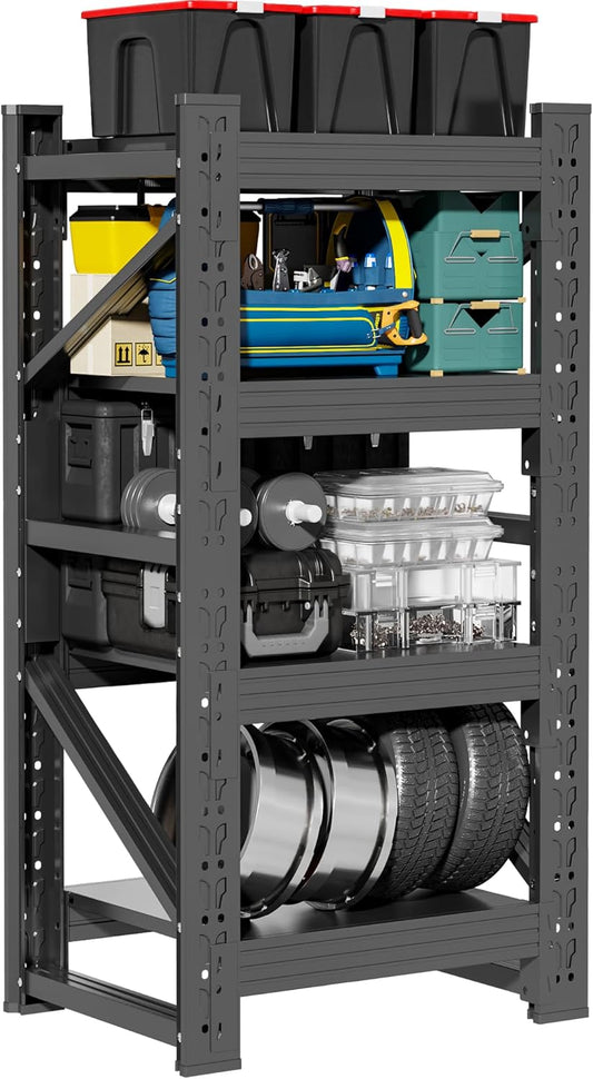 4-Tier Storage Shelves,63" H Heavy-Duty Garage Shelving Unit,Adjustable Industrial Metal Shelf System,3,000lbs Capacity,Tool Organizer for Garage,Workshop,32" W*20" D*63" H,Black