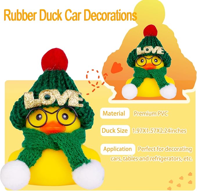 Car Rubber Duck Ornament Winter Duck Car Dashboard Decoration Accessories with Mini Hat Sunglasses Scarf or Bow(E1)