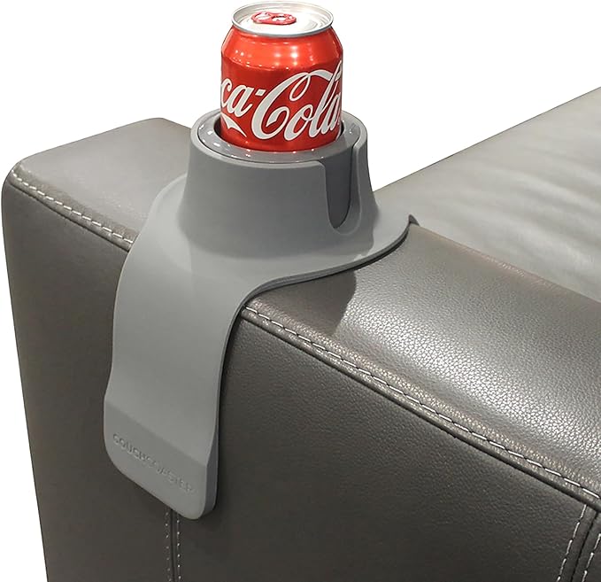 HIT PRODUCTS CouchCoaster® - Original & Patented Armrest Couch Cup Holder, Steel Grey - A Weighted, Silicone, Anti Slip Coaster Stops Spills On Your Sofa, Armchair Or Recliner & Keeps Drinks in Reach