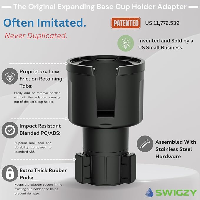 [Patented & Upgraded] Car Cup Holder Expander - Adapter Holds: Hydro-Flask, Yeti, Nalgene, Owala, Large (32 40 oz) Water Bottles - Adjustable Expandable Insert Extender ??Universal
