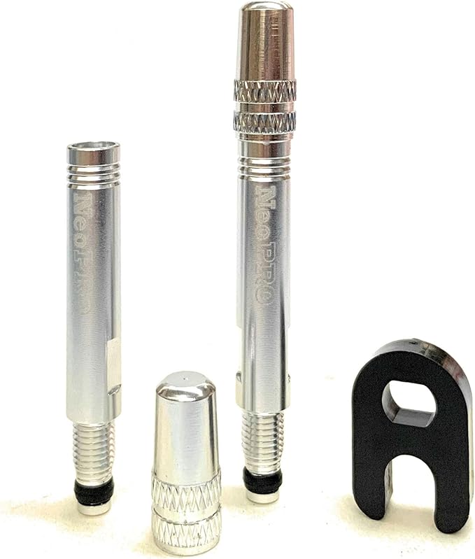 NeoPRO Presta Valve Extension Extender Kit (Pack of 2) w/Valve Key and Cap - Available in 4 Lengths - 20,30,40,60 mm (Silver, 30mm)