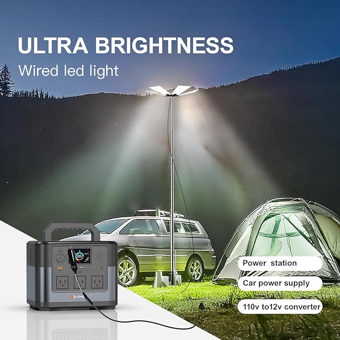 CONPEX 25000lm Led Camping Lights, CampingTelescoping Cord Led, Portable Waterproof Camp Light for Fishing/Backyard BBQ/Construction Mechanics/Jobsite(110W 12V)