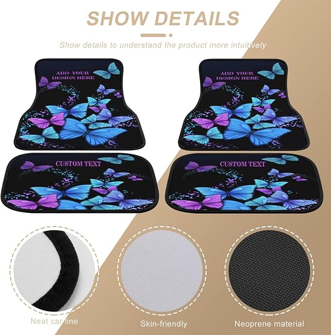 Custom Blue Butterfly Car Floor Mats Add Photo Text Logo Personalized Pumpkin 4 Pieces Car Mats for Universal fit Most Sedan Car SUV Van Decoration Gift