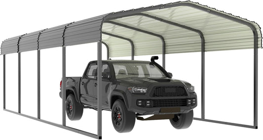 12x20 FT Outdoor Carport with Metal Roof, Heavy Duty Metal Carport Canopy, Garage Car Shelter Shade for Car, Truck, Boat, Gray