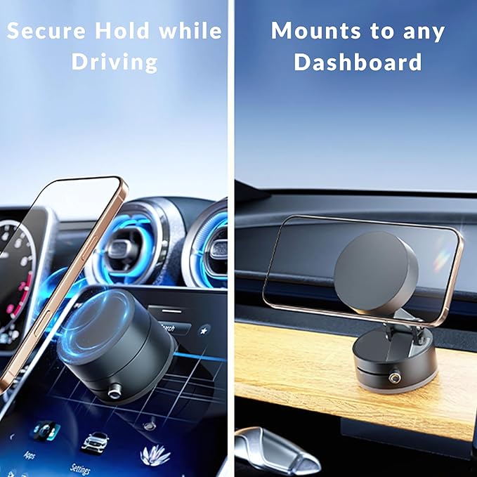 Vacuum Suction Magnetic Phone Holder 360°, Magnetic Car Phone Holder, Cell Phone Car Mount and Holders for Car/Gym/Mirrors/Smooth Surface, Compatible for Magsafe iPhone 12/13/14/15/16/17