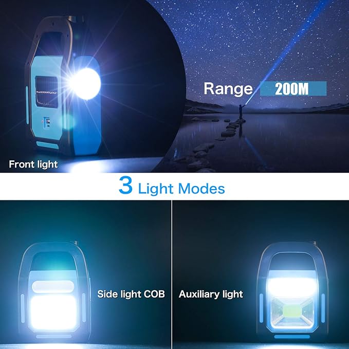 2 Pack Solar Lantern Camping Essentials Accessories Lights, LED Lantern Flashlight for Power Outages, Rechargeable Tent Lights for Emergency, Hurricane, Survival Kits, Operated Lamp