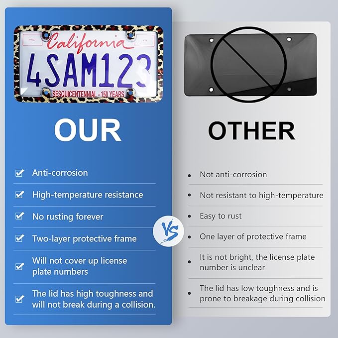 1pcs License Plate Protector Unbreakable License Plate Frames and Covers Set Front and Rear Clear License Plate Cover Leopard Print License Plate Frames Fits Standard Us Plates with Screws Caps
