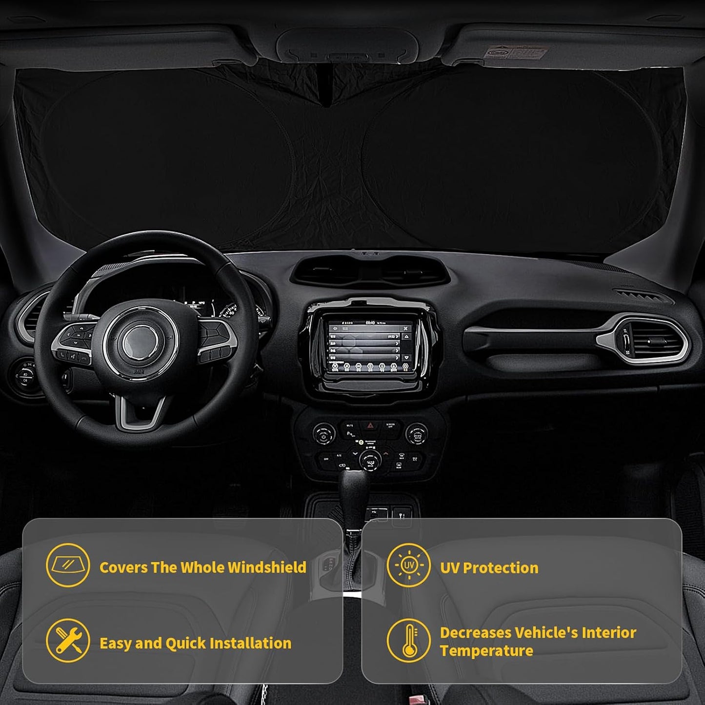 INSAUTO for Jeep Patriot Windshield Sun Shade for Jeep Renegade SUV 2015-2024 2025, Front Foldable Sunshade for 2017 Jeep Patriot SUV Car Sun Visor Cover Blocks UV Rays Keep Your Car Cooler