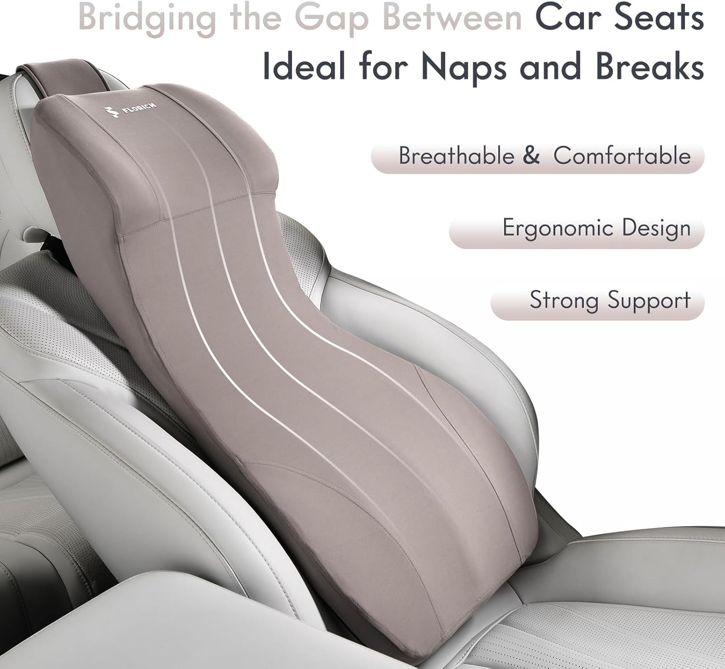 FLORICH Lumbar Support Pillow and Car Neck Pillow Memory Foam Integrated Lumbar Support Cushion with Headrest Pillow Ergonomic Car Seat Back Support for Head Waist Support Sciatica Pain Relief, Gray