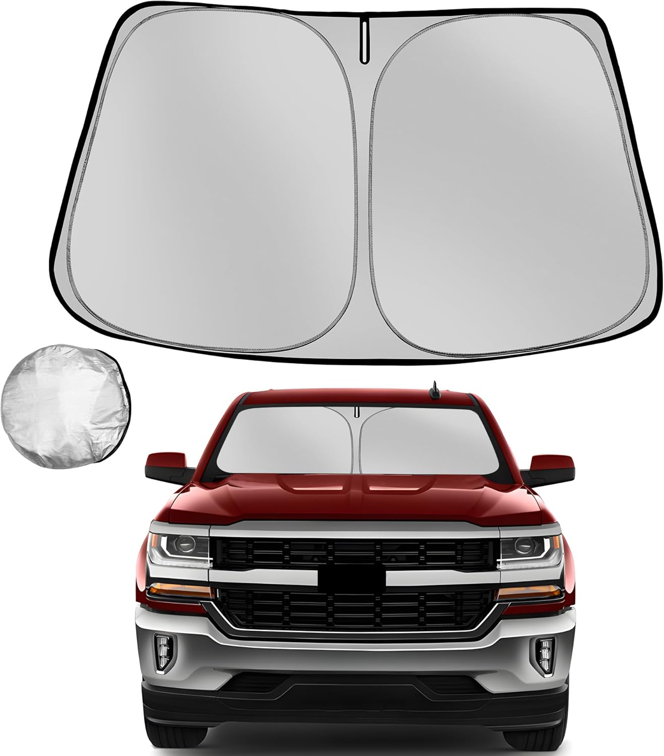 Windshield Sun Shade for 2014-2018 Che-vrolet/Chevy Silverado 1500 Foldable Sun Sunshade for Car Front Window Blocks UV Rays and Heat Automotive Interior Protector Custom Fit Accessories