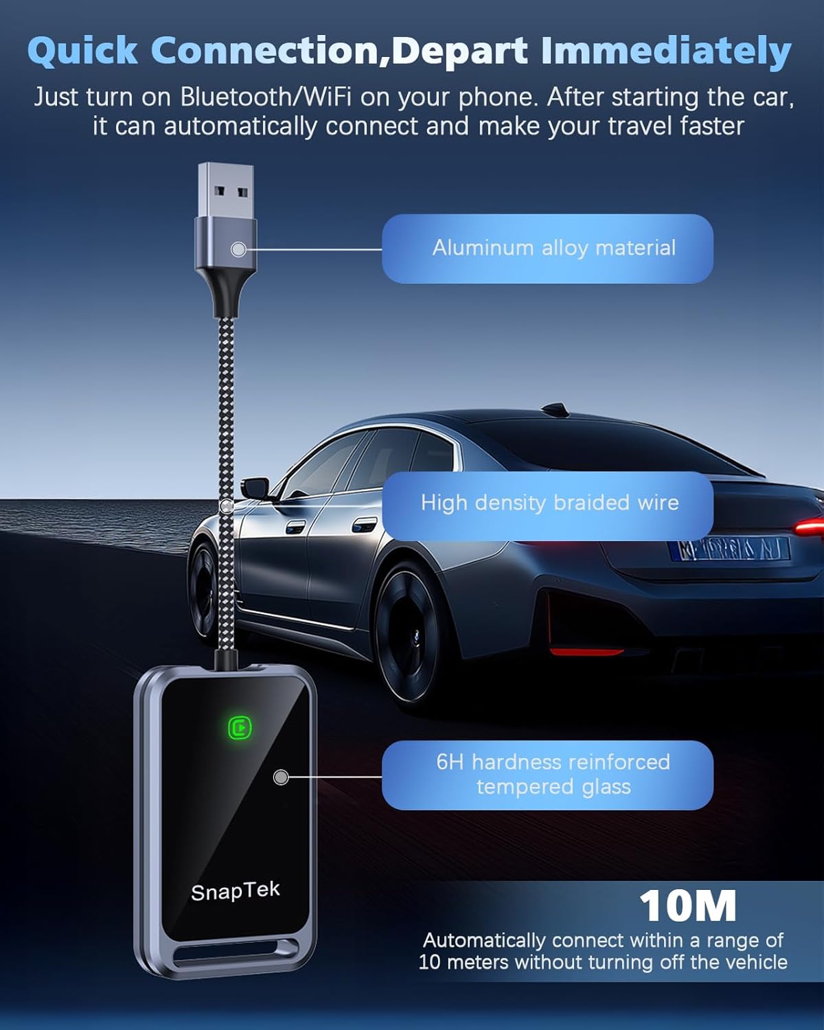 Wireless CarPlay Adapter for Apple iPhone, Convert Wired to Wireless CarPlay Dongle, Plug & Play, Stable Connection Compatible with Cars 2016+ & iOS 10+ (Auto-Reconnect, Gray)