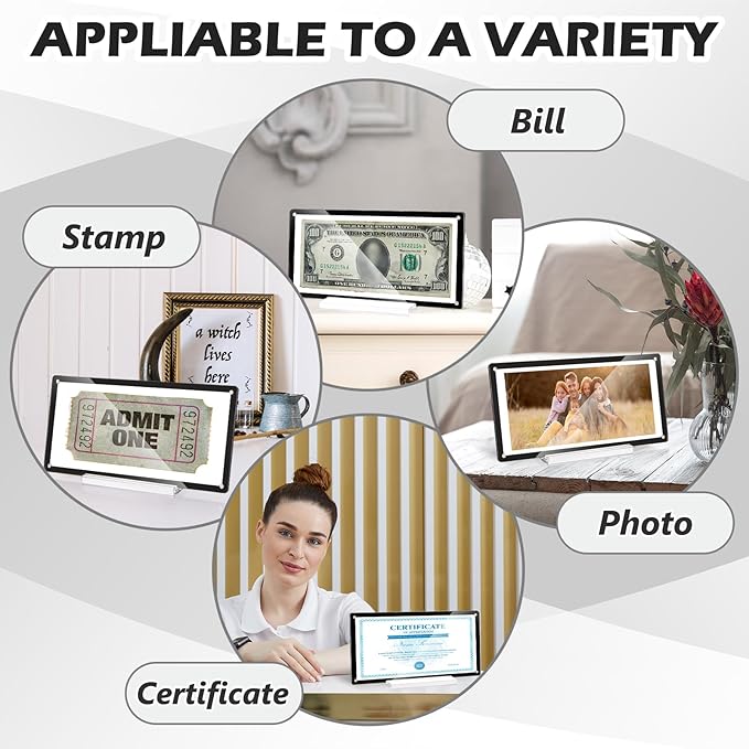 5x10 Business License Display Frame Magnetic Acrylic Business License Certificate Frame with Base White Card Paper for Desk House Office Hotel (Black)
