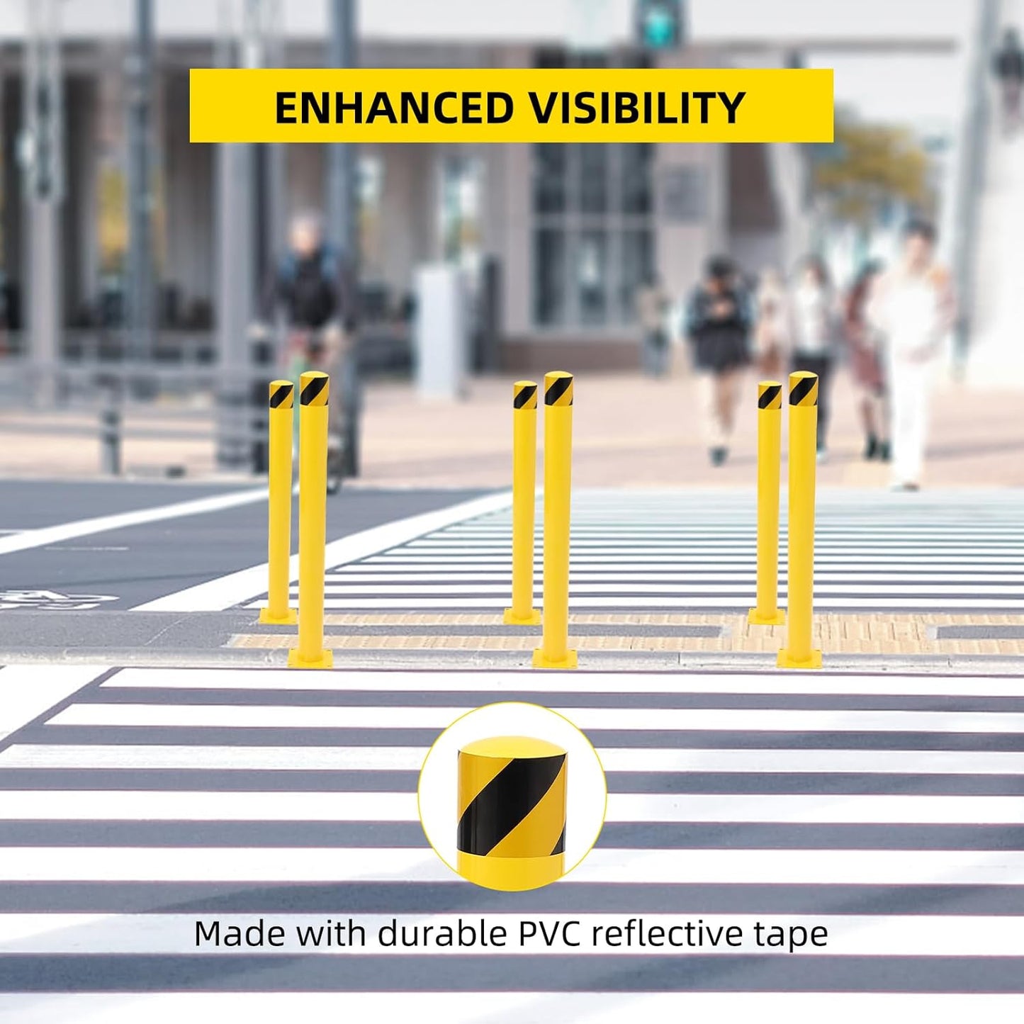 Safety Bollard 2 Packs, 48 Inch Height Steel Bollard Post for Parking Lot, 4.5 Inch Diameter Pipe, Yellow Safety Bollard Post with 16 Anchor Bolts, Ideal for Traffic-Sensitive Areas, Driveway Barrier